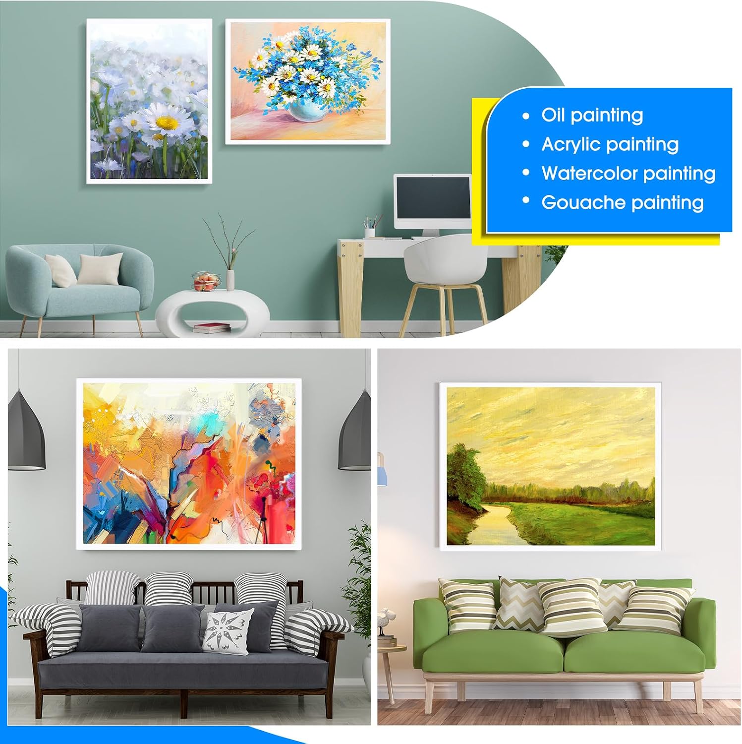 Sherr 6 Pcs 48 x 36 Inch Large Canvas for Painting Cotton Stretched Canvas Blank White Canvases Triple Primed Painting Profile Blank for Watercolor Acrylics Oil
