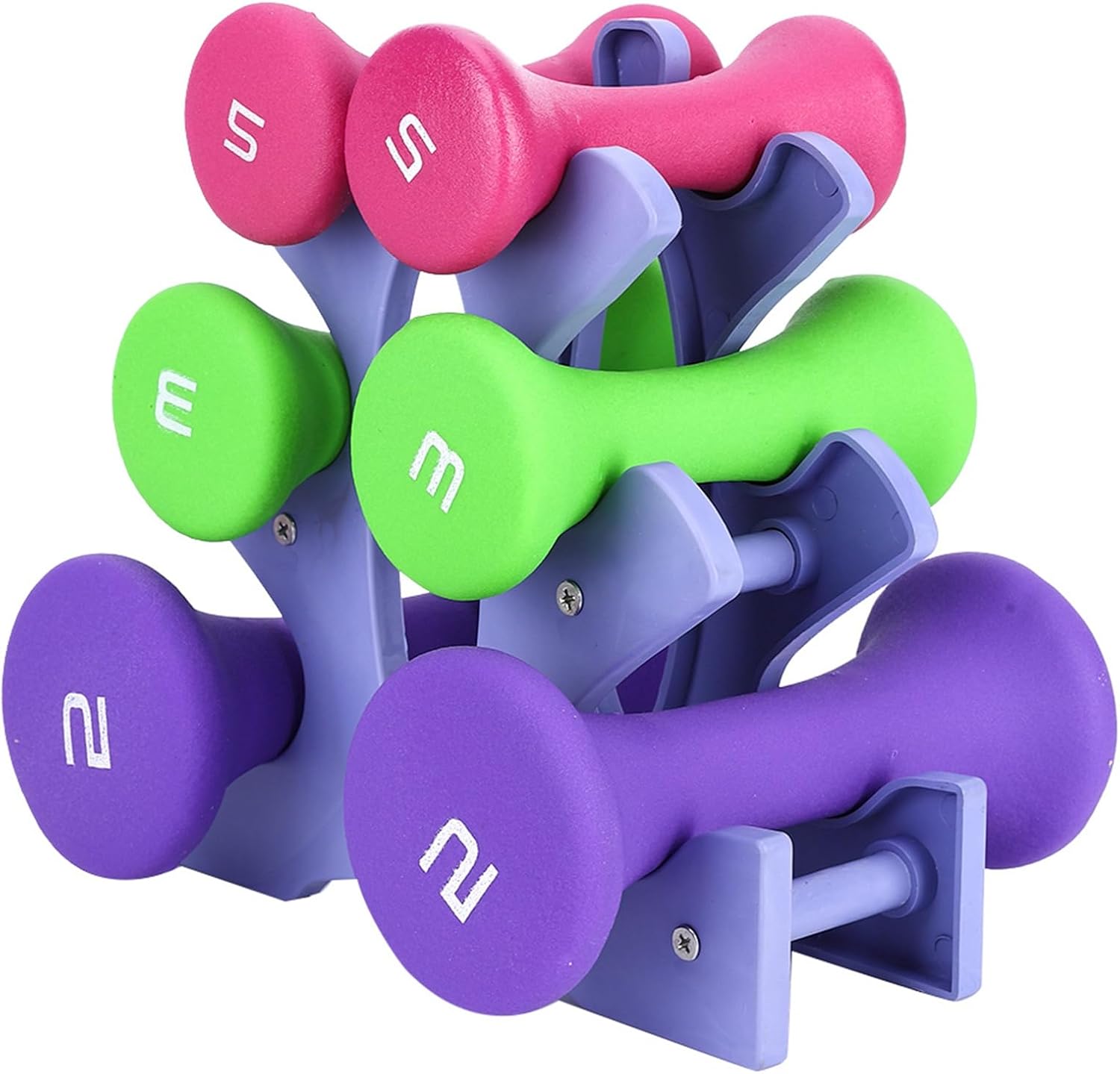 Qiilu Adjustable Dumbbells Set for Women - 6pcs Hand Fitness Weights Set Holder Rack 2lb 3lb 5lb - Portable Bodybuilding Exercise Equipment