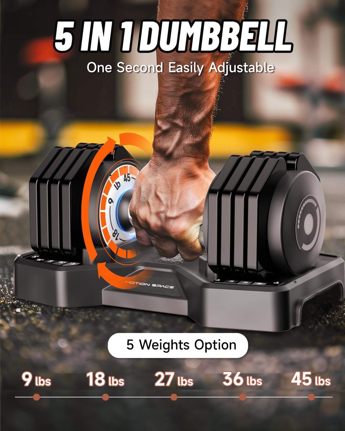 Adjustable Dumbbells Set 45LB Single, 1-Sec Fast Adjustable 5 Weights by Turning Handle, Premium Comfort Non-slip Metal Dumbbells with Tray, Compact Size for Full Body Home Workout