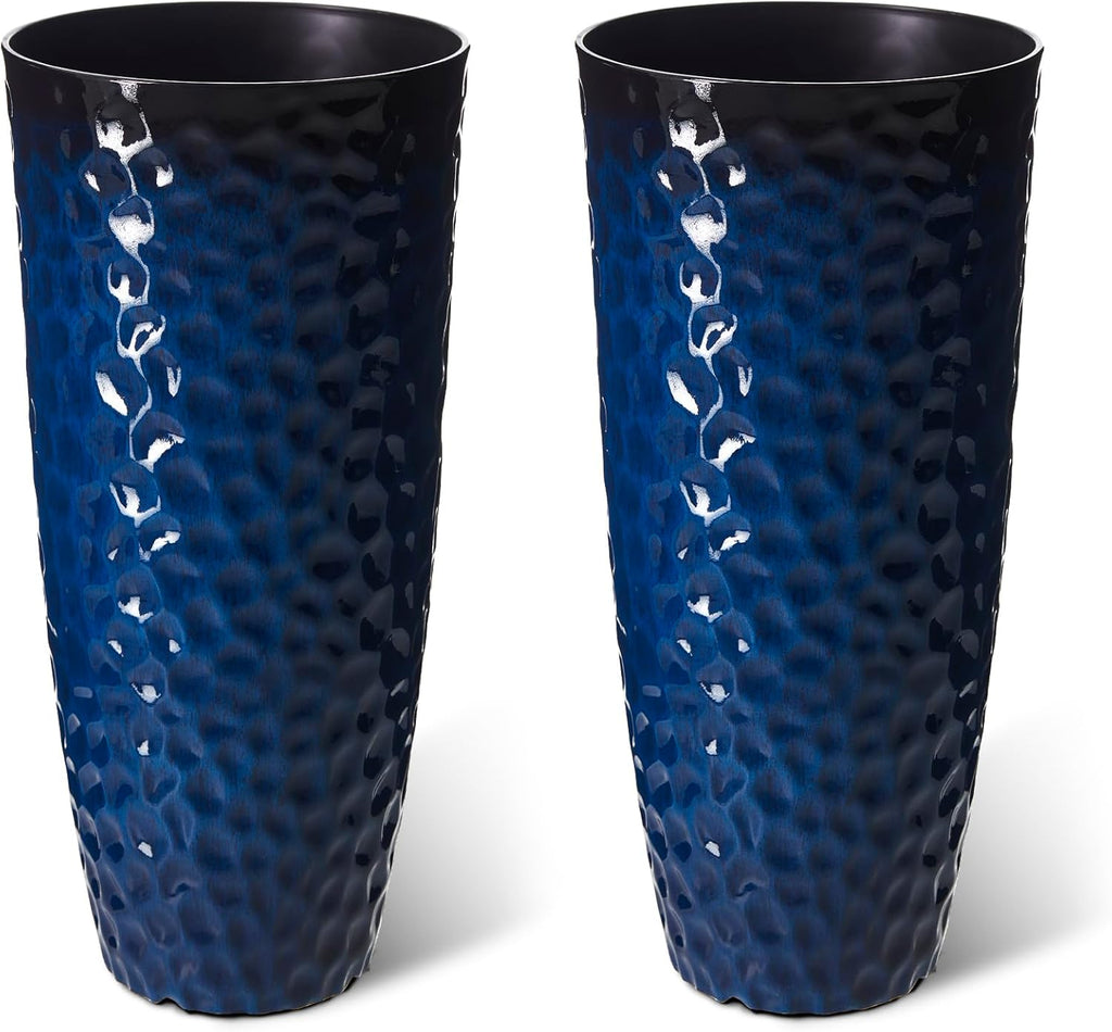 Glitzhome 31' H Oversized Tall Planter, Set of 2 Honeycomb Textured Gradient Cobalt Blue Round Garden Plant Pots with Drainage Holes, Large Flower Containers for Indoor Outdoor Front Door Patio
