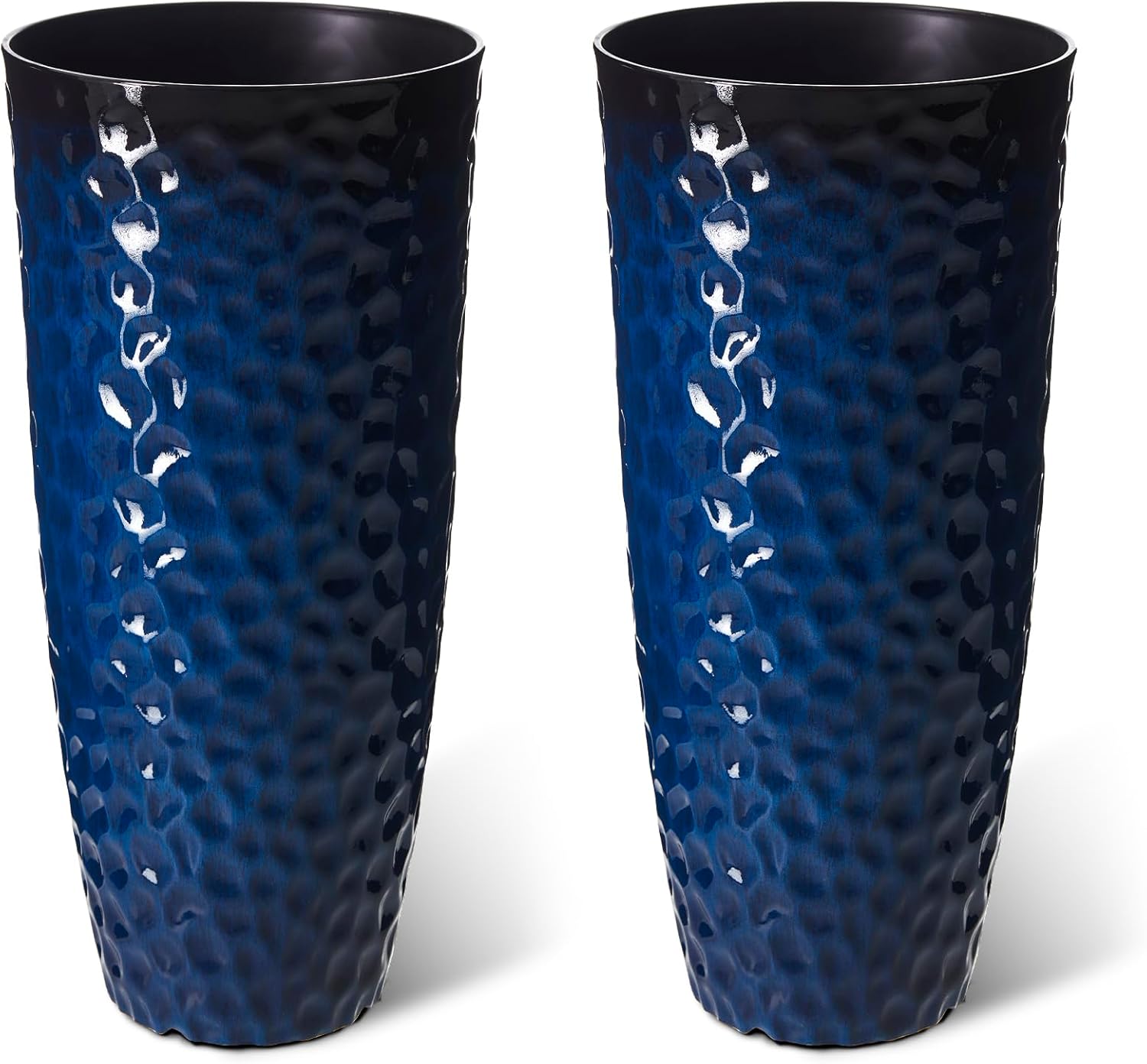 Glitzhome 31' H Oversized Tall Planter, Set of 2 Honeycomb Textured Gradient Cobalt Blue Round Garden Plant Pots with Drainage Holes, Large Flower Containers for Indoor Outdoor Front Door Patio