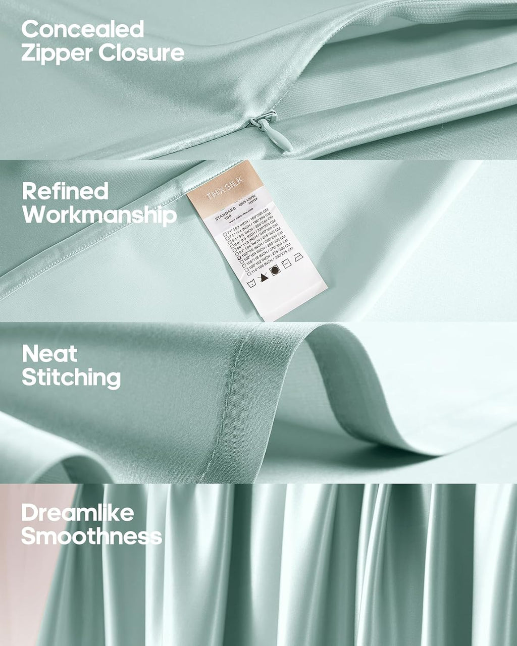 THXSILK Silk Sheet Set 3 Pcs, Full Size Sheet Set, Soft Breathable Bed Sheets with 1 Fitted Sheet, 2 Pillowcases with Zipper Closure, Cooling for Hot Sleeper, Light Blue