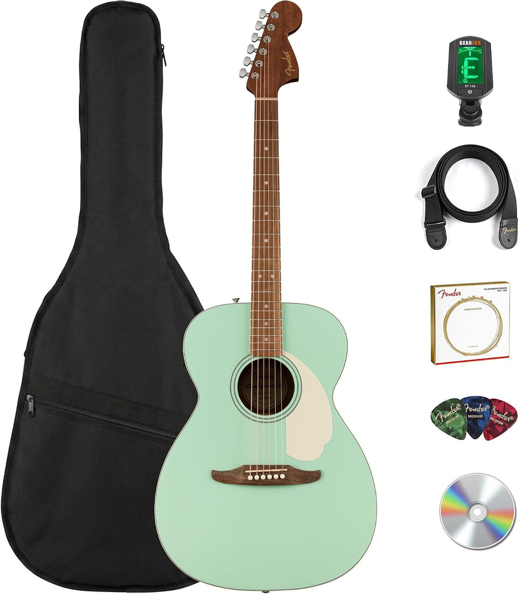 Fender California Standard Monterey E Acoustic-Electric Guitar - Surf Green Bundle with Gig Bag, Tuner, Strap, Strings, Picks, and Austin Bazaar Instructional DVD