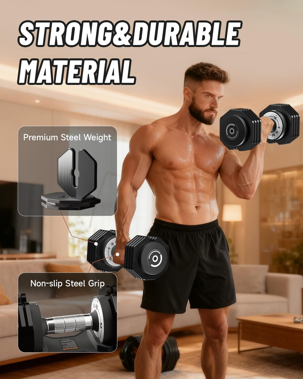 Adjustable Dumbbells Set 45LB Single, 1-Sec Fast Adjustable 5 Weights by Turning Handle, Premium Comfort Non-slip Metal Dumbbells with Tray, Compact Size for Full Body Home Workout