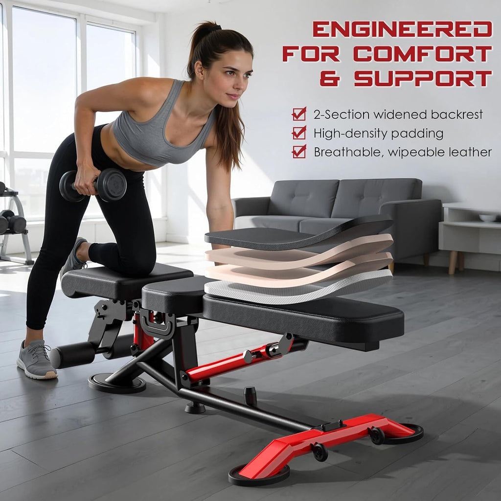 Commercial Adjustable Weight Bench, 1800LBS Heavy Duty Workout Bench for Home Gym Strength Training, Removable Leg Holder for Flat/Incline/Decline Sit Up & Full Body Workout