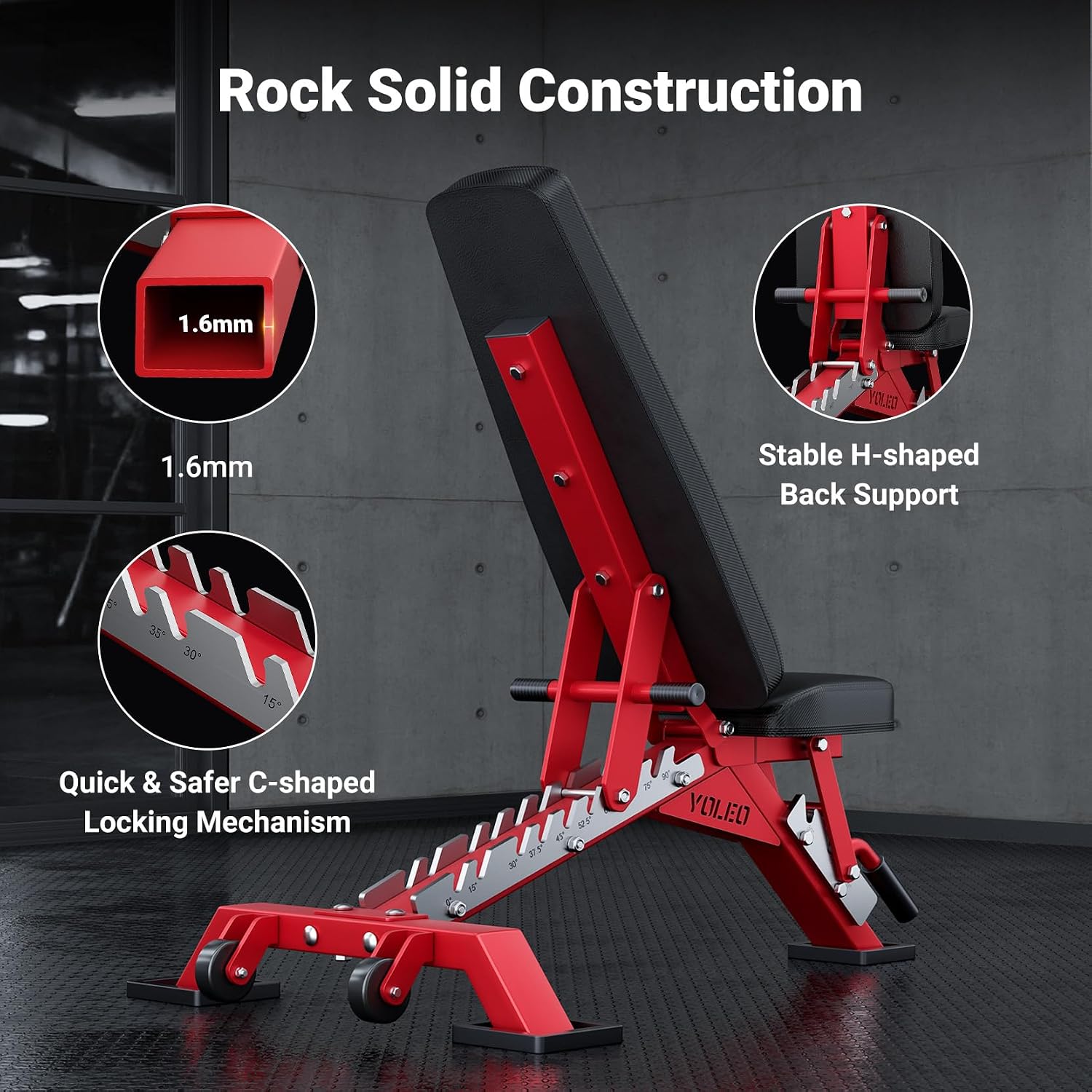 YOLEO Commercial Adjustable Weight Bench 2315LB ASTM Certified – 80% Pre-Assembled Heavy Duty Workout Bench for Home Gym, Decline/Flat/Incline Bench Press, 2.4' Thick Pad & 2 Wheels