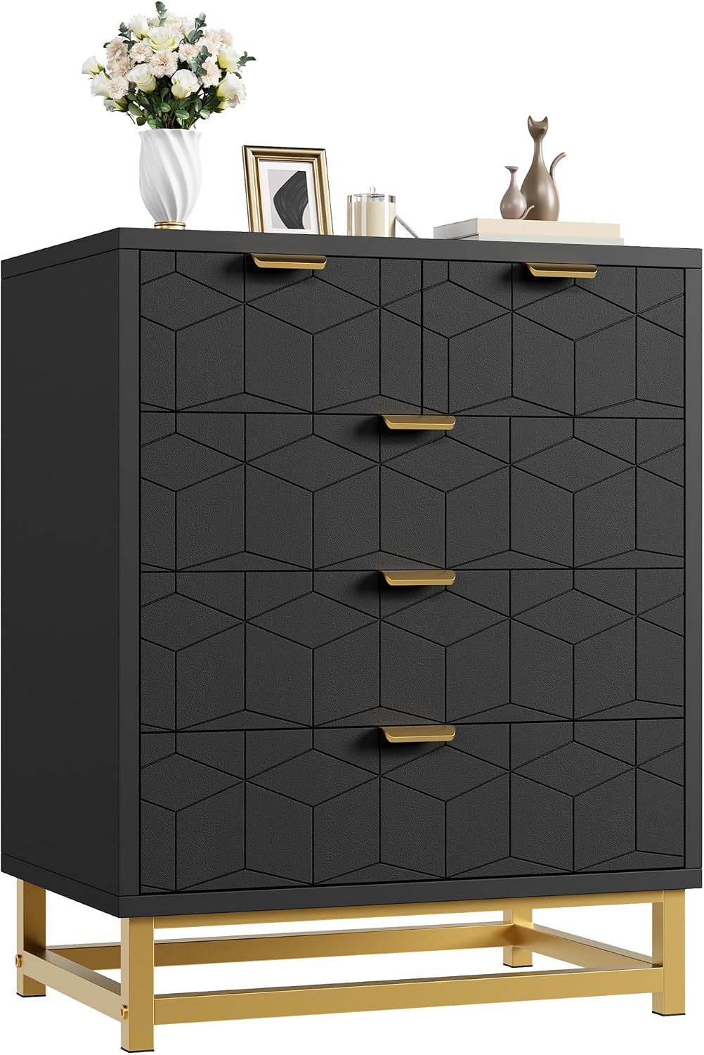 IDEALHOUSE Black Dresser for Bedroom, 5 Drawer Dresser with Metal Legs, Modern Chest Organizer with Wide Storage, Chest of Drawers for Bedroom, Living Room, Entryway