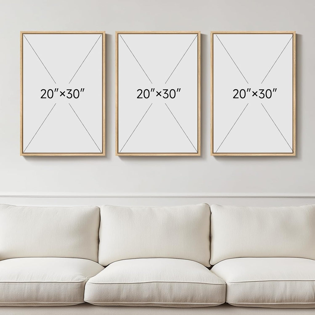Large Framed Earth Tone Boho Abstract Wall Art for Living Room, 3 Piece Neutral Modern Paintings Prints Canvas Artwork for Walls, Bohemian Pictures Wall Decor for Bedroom Home Office, 20x30 Inch