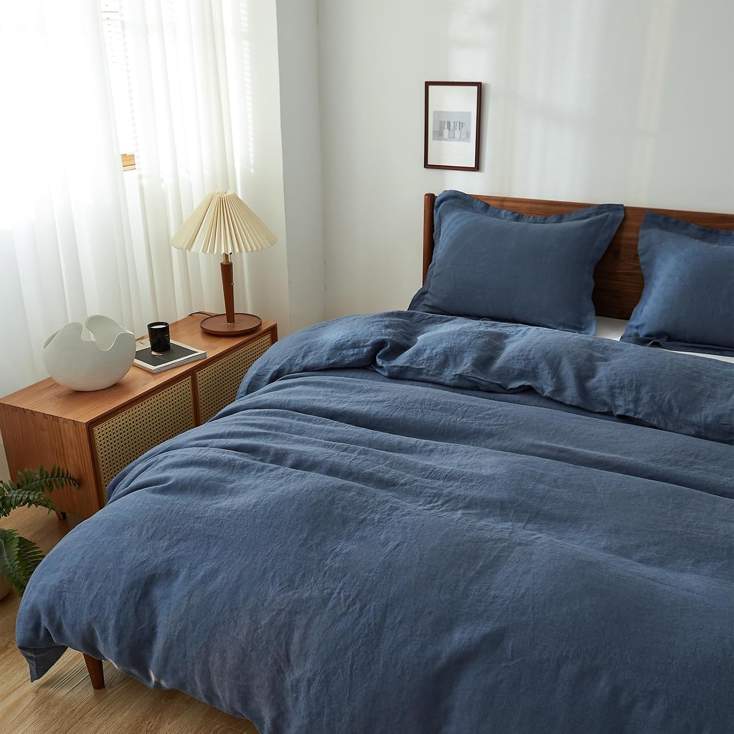 Simple&Opulence 100% Linen Duvet Cover Set, 3 PCS Classic Blue Duvet Cover King Size, Breathable Soft Comfy Linen Bedding Comforter Cover with 2 Pillowcases(Classic Blue, 104'x92')