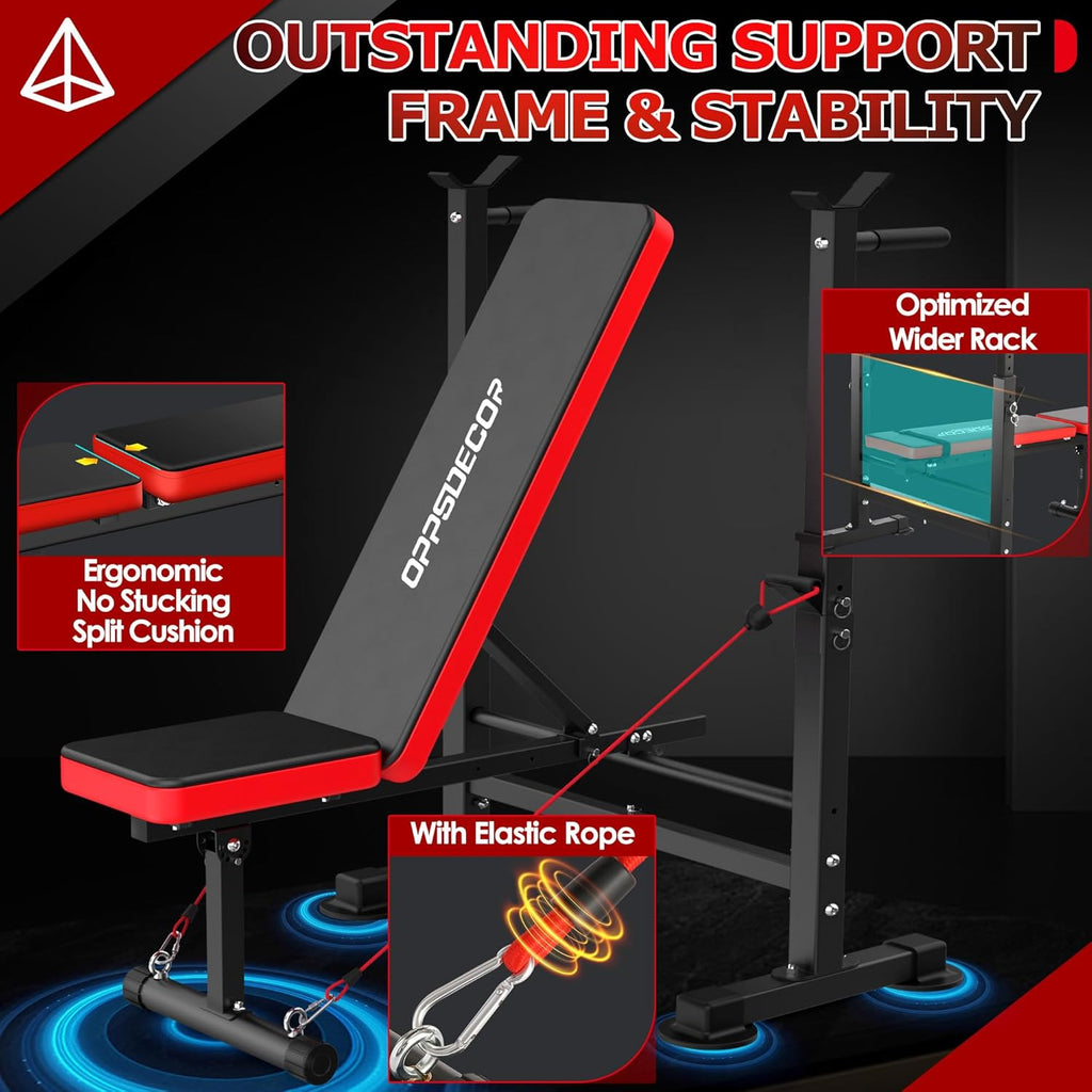 OPPSDECOR 900LBS All in One Weight Bench Set with Squat Rack Adjustable Workout Bench with Leg Developer Preacher Curl Rack Fitness Strength Training Bench for Home Gym