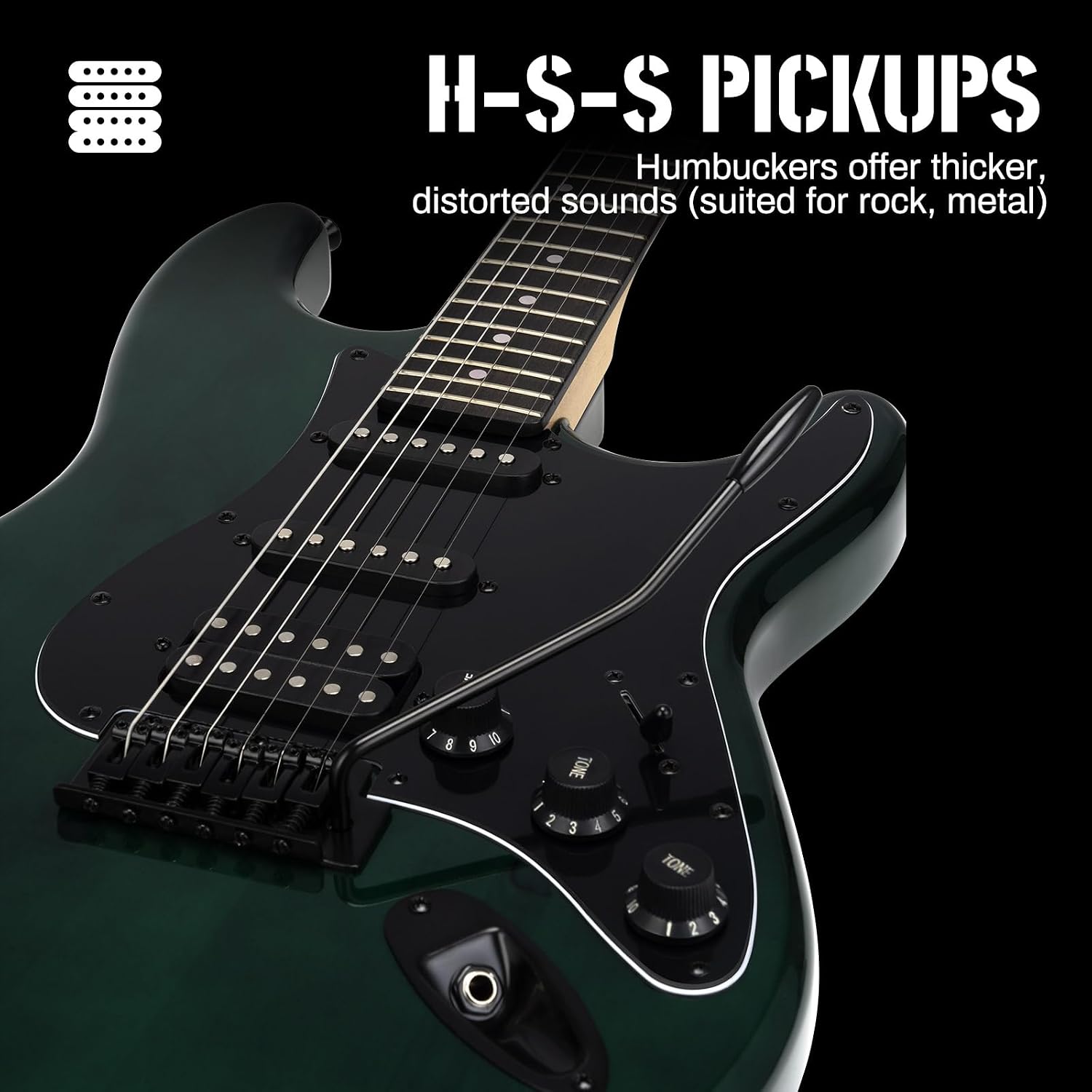 AODSK Electric Guitar, 39' Beginner Electric Guitar Kit, Matte Finish, HSS Pickups, Guitar Starter Kit with AMP, Includes Digital Tuner, Strings, Pick, Vibrato Bar, Capo, Strap, Gig Bag (Green)