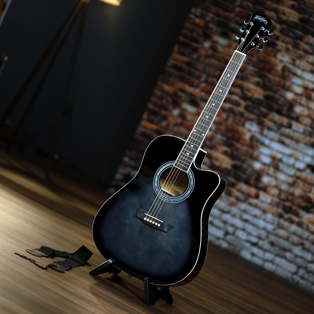 Washburn WA90CE Acoustic-Electric Guitar Kit - Black Bundle with Gig Bag, Strap, Picks, Strings, Stand, Instructional DVD and Austin Bazaar Polishing Cloth