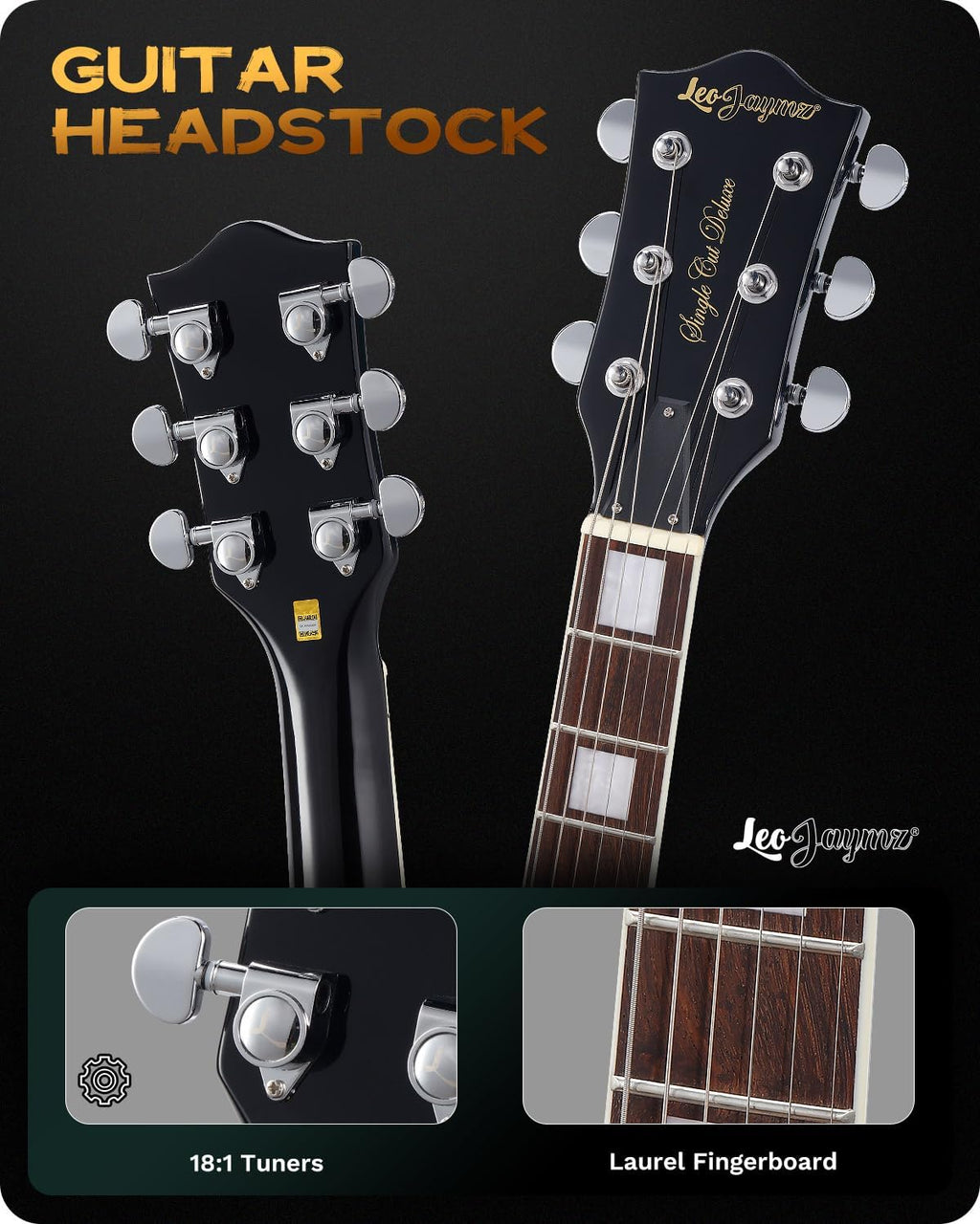 Leo Jaymz SC Series Electric Guitar – Mahogany Body, Laurel Fingerboard, Dual Humbuckers, Tune-O-Matic Bridge, C Neck, 18:1 Tuners (Skull)