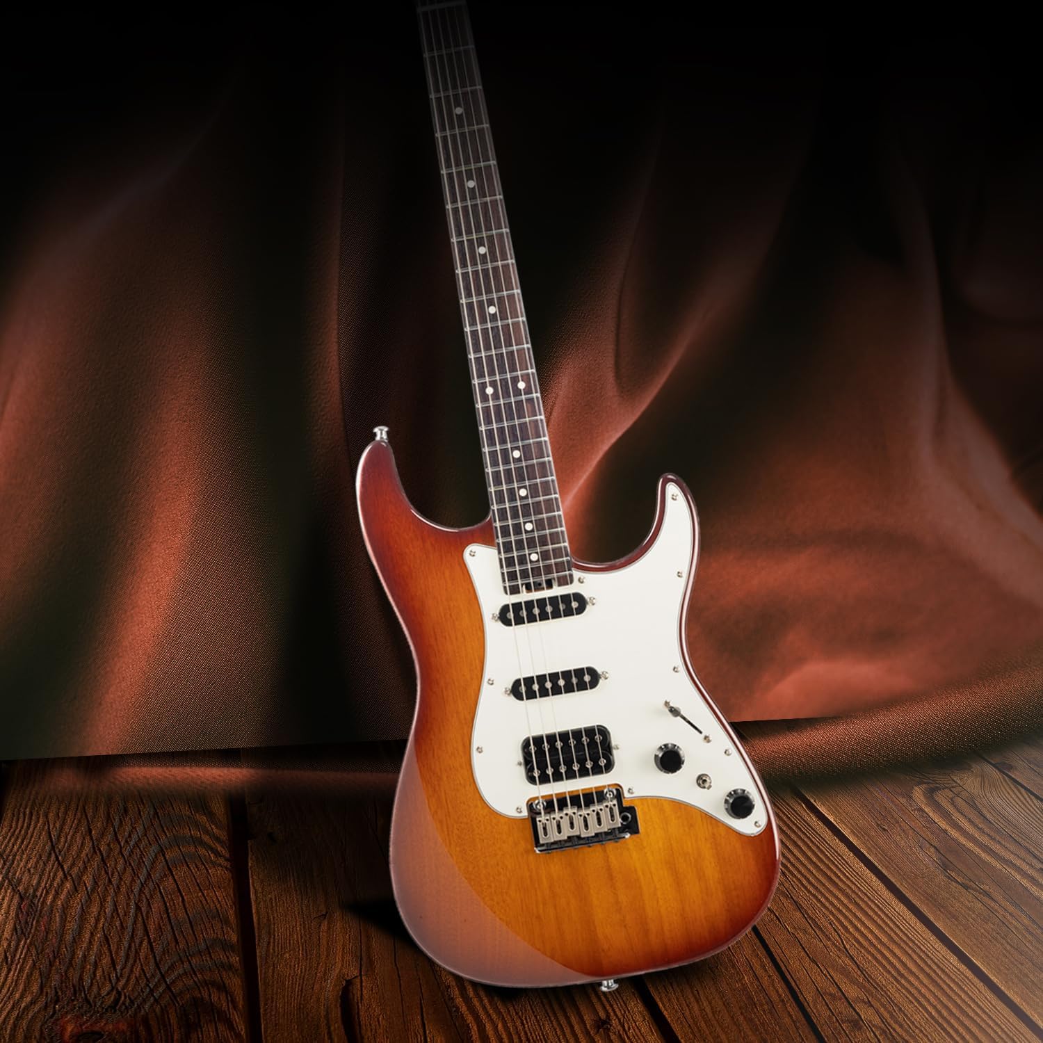 EART Electric Guitar DMX-9, 6 String Tremolo Bridge, Humbucker Pickups, Solid Body, 5-Way Switch Guitars (Honey Burst)