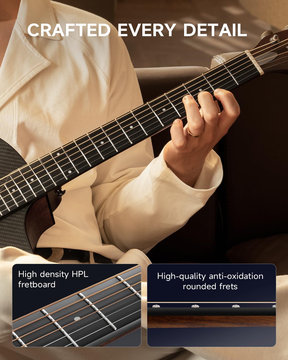 Donner 38' Carbon X Wood Acoustic Guitar Beginner & Intermediate Learner Kits - Carbon Fiber Top, Wooden Body, Durable Solid Guitar with Case, Strap, Steel-String, RISING-G1 (Satin, Brown)