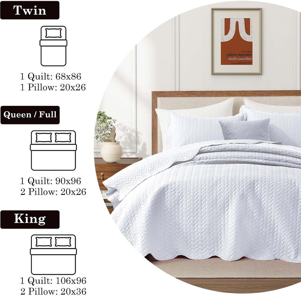 IR Imperial Rooms Queen Quilt Bedding Set (90' x 96') - Bulk Pack of 10 Wholesale for Hotels, Guest Bedroom & Airbnbs - Lightweight Microfiber Reversible Embossed Quilts Bedspreads (White)