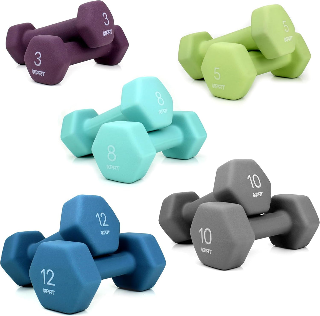 XPRT Neoprene Dumbbell Set with Rack - 5-Pair Weights for Home Gym
