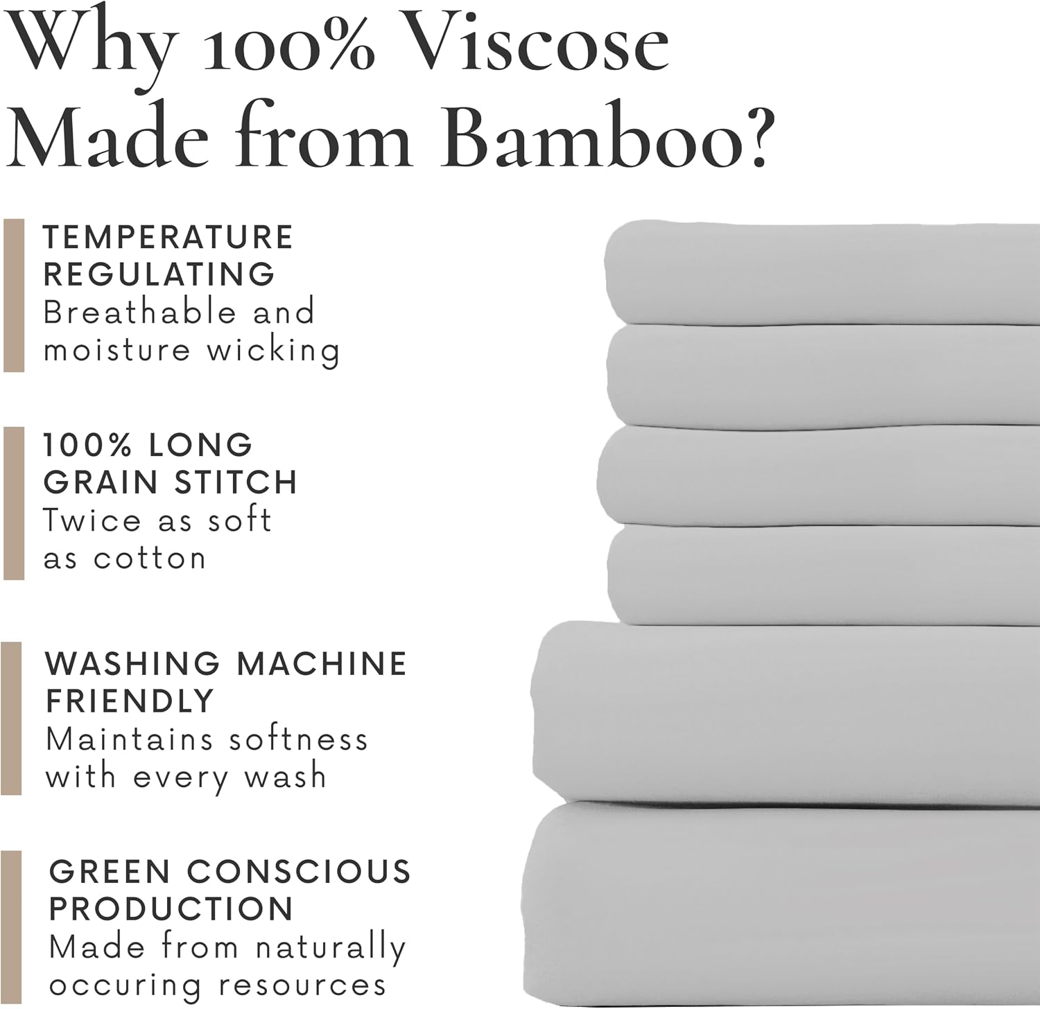 Bamboo Bay 6 Piece Full Size Sheet Set, 100% Viscose Made from Bamboo, Breathable, Ultra Soft Cooling Bed Sheets for Hot Sleepers, Beddings with Deep Pockets Fit 16' Mattress, Light Grey