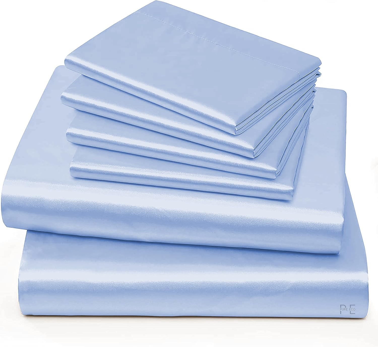 6 Piece Mulberry Silk Sheet Set Queen Size (60x80)+ Upto 16 Inch Deep Pocket Light Blue Color Smooth Soft and Silk Bed Sheets Queen Size Bedding Set