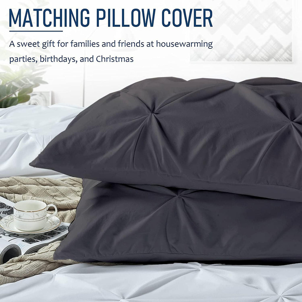 Crown Collection 1000-TC Hypoallergenic Ultra Soft Design 100% Egyptian Cotton Pinch Plated Duvet Cover with Zipper Colser & 2pcs Pillow Case Set (Eastern King Size (118' x 110'), Dark Gray)