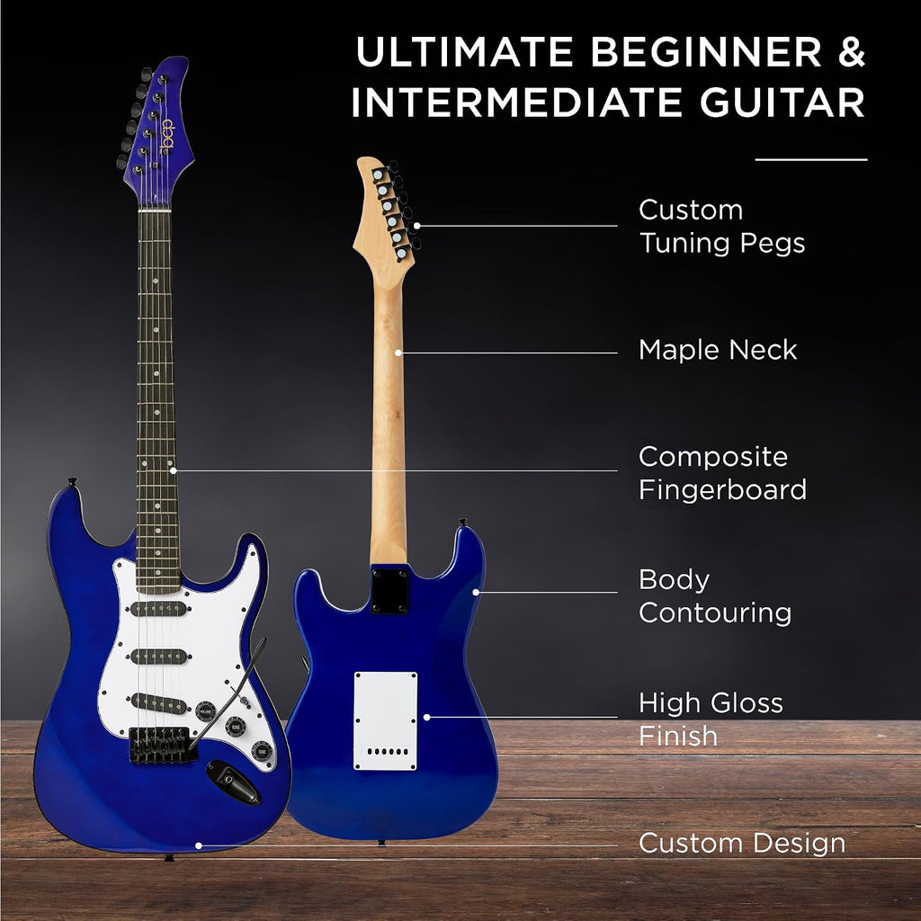 Best Choice Products 39in Full Size Beginner Electric Guitar Starter Kit w/Case, Strap, 10W Amp, Strings, Pick, Tremolo Bar - Metallic Blue