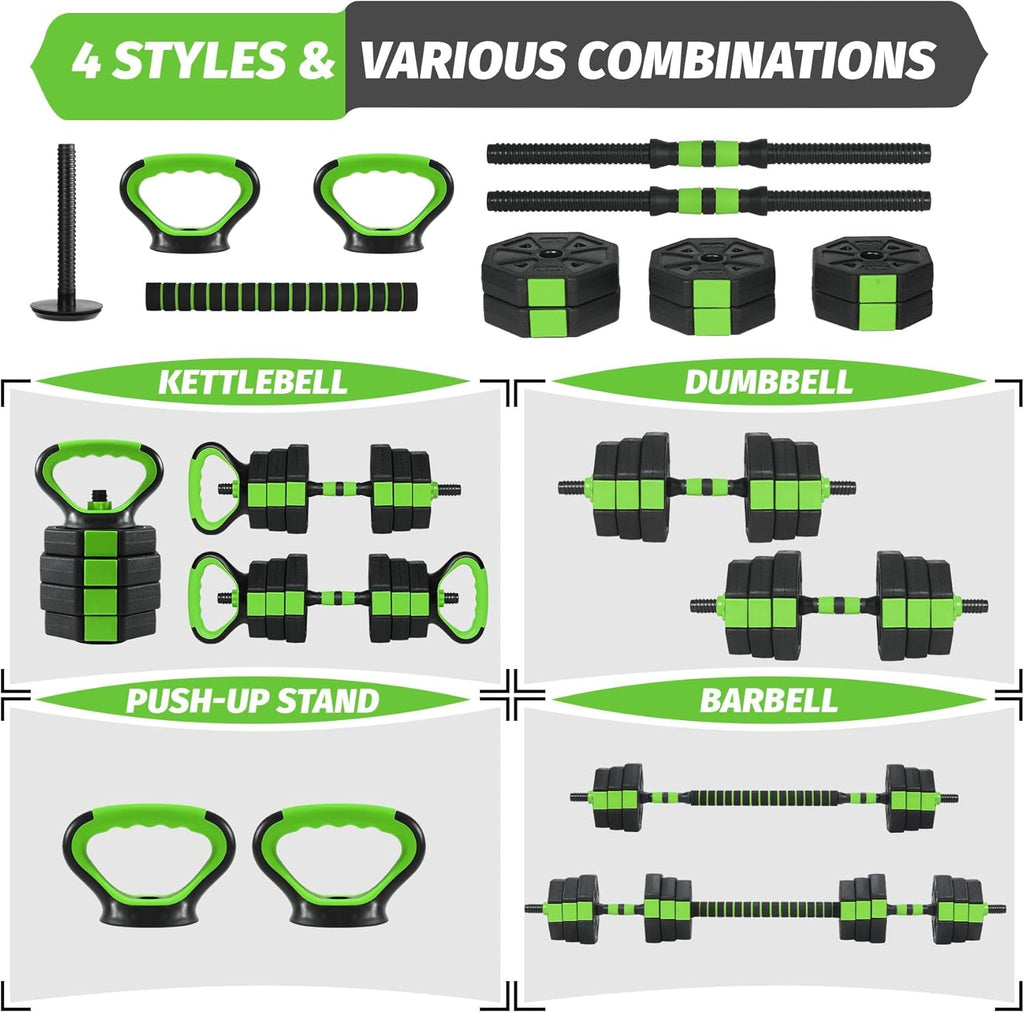 TROPOW 88lbs Adjustable Dumbbells Set, 4 in1 Free Weight Dumbbell Set of 2 Used as Barbell,Kettlebells,Fitness Exercises for Home Gym Suitable Men/Women