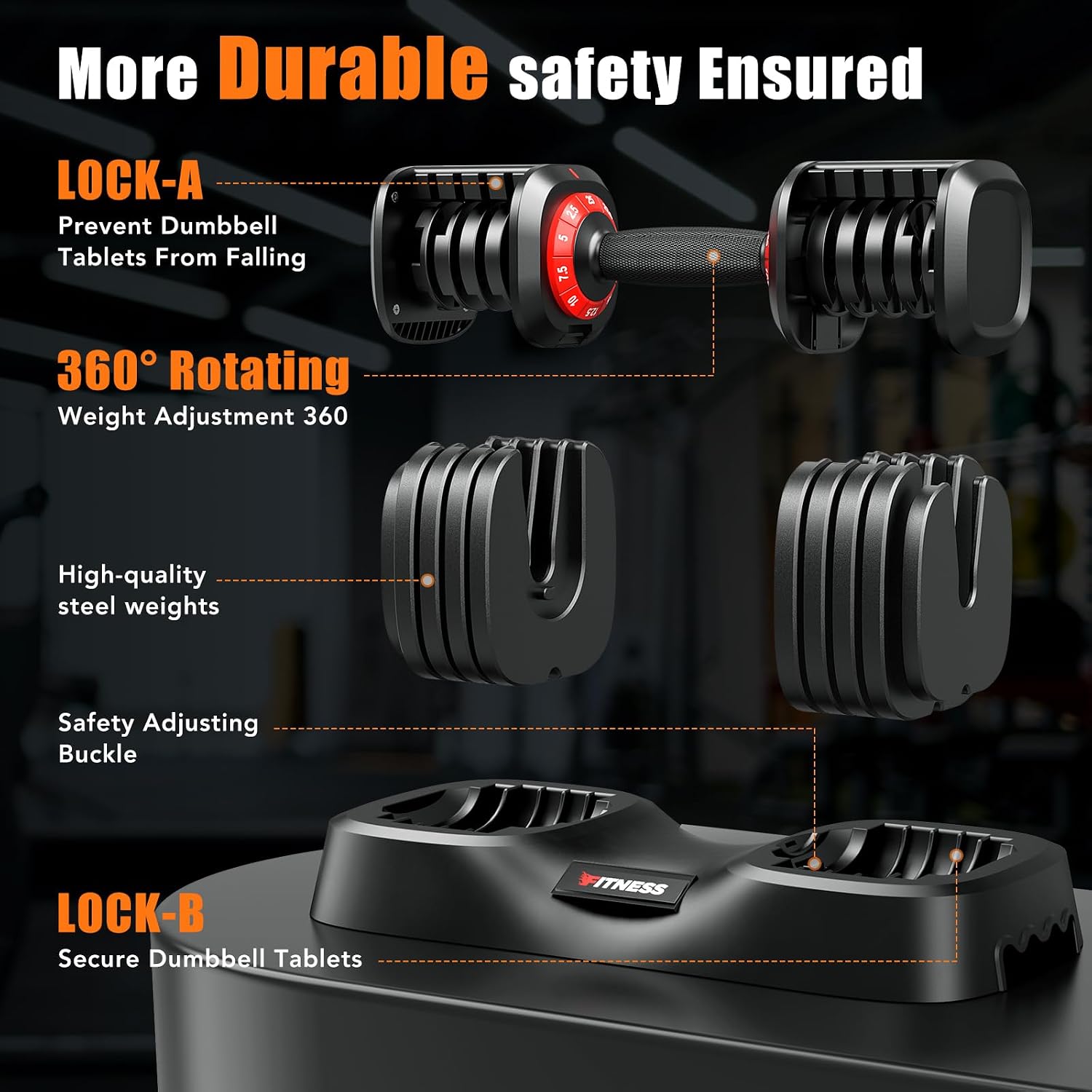 1 pair AD-06 10-speed 25LBS adjustable dumbbells （Black）
