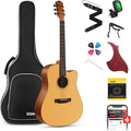 Donner 41' Acoustic Guitar Bundle for Beginners Adults with Online Lesson, 4/4 Full Size Steel Acustica Guitarra with Gig Bag, Tuner, Strap, Strings, Picks, Capos, Cutaway, Natural, DAG-1C/DAD-110C