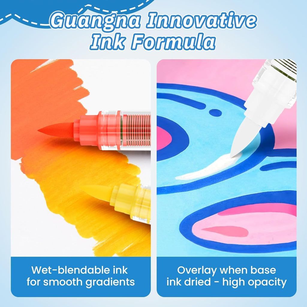 Guangna 366 Acrylic Paint Markers, Brush Tip Acrylic Paint Pens, Quick-Drying Waterproof Ink, for Rock Painting Plastic Wood Canvas Glass Ceramic Metal Art Crafts Supplies Gift