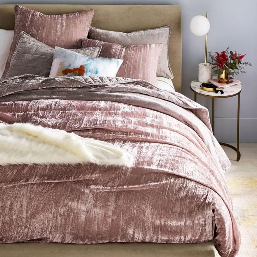 The Harry Creations 3 Pcs Set Solid Pattern Velvet Bedding Ultra Crushed Luxury Boho Donna Duvet Cover (Crush-Peach, Super King Plus 114 inches x 118 inches)