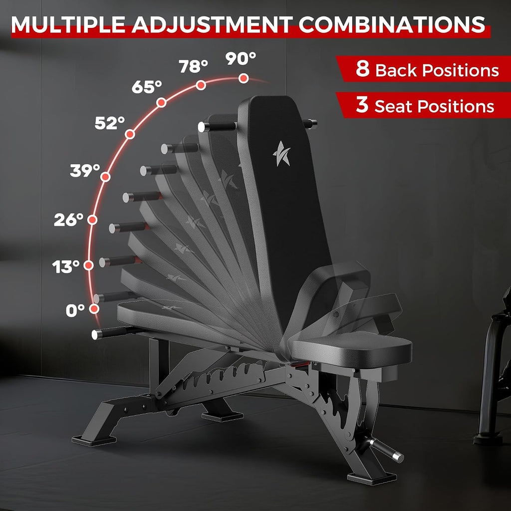 Weight Bench, Adjustable Workout Bench for Home Gym Full Body Workout, 1300LBS Weight Capacity Bench Press, Flat/Incline Bench with 33' Extra-Long Backrest & Wheels