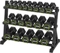 HANDBODE Hex Dumbbell Set with Rack, 300-840 lb Rubber Coated Fixed Weights Sets with Heavy Duty Storage Stand, Hexagon Shape, Multiple Weight Options Home Gym Equipment for Strength Training