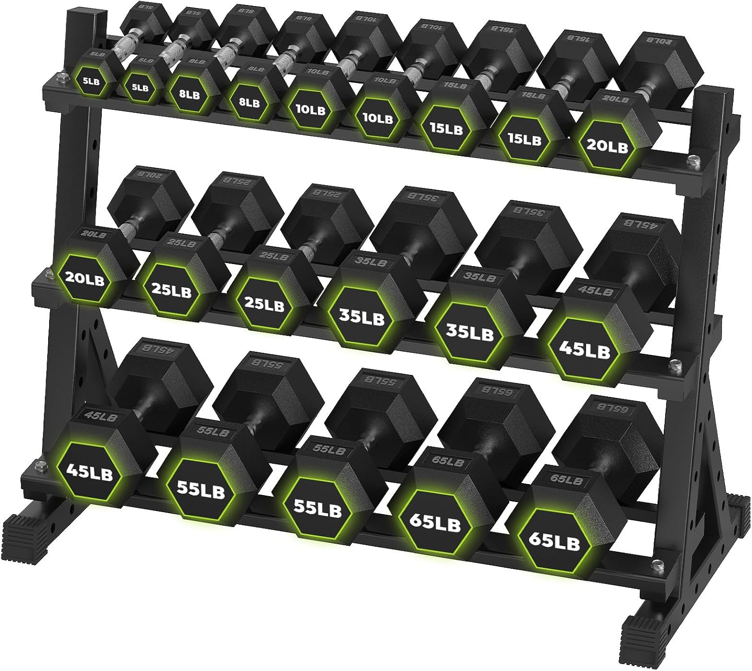 HANDBODE Hex Dumbbell Set with Rack, 300-840 lb Rubber Coated Fixed Weights Sets with Heavy Duty Storage Stand, Hexagon Shape, Multiple Weight Options Home Gym Equipment for Strength Training