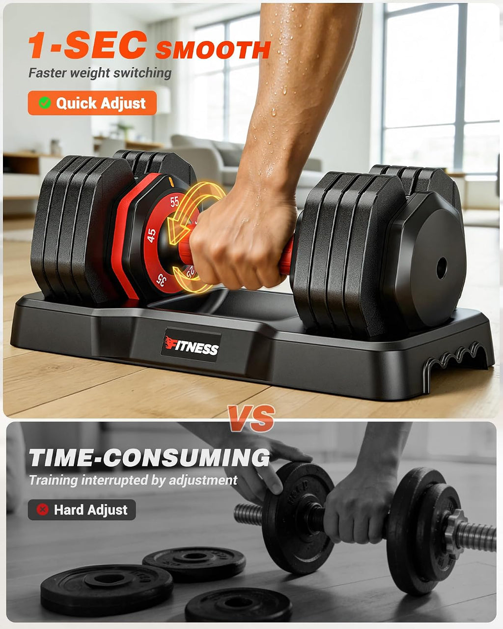 Adjustable Dumbbells Set of 2, 1 Hand Adjustable Weights Dumbbell Set and Workout Bench, 25/55/80lb Pair Weight Set For Home Gym Suit both Men and Women, Compact for Small Space Apartment Room