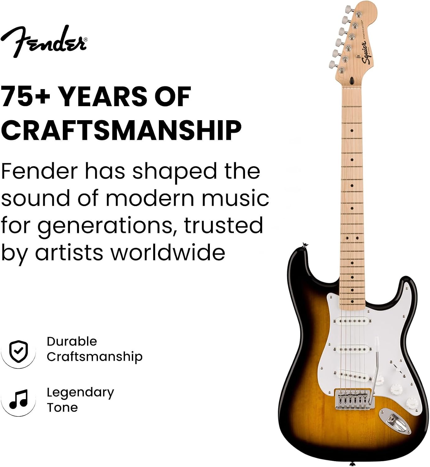 Fender Squier Sonic Stratocaster - 2-Color Sunburst Bundle with Frontman 10G Amp, Cable, Tuner, Strap, Picks, and Austin Bazaar Guitar DVD