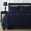 Luxuriate Hotel 1000-TC Hypoallergenic Ultra Soft 100% Egyptian Cotton 98x120' inch Over Size Super King Navy Blue Solid Pinch Plated Duvet Cover With Zipper Colser & 2pcs Pillow Case Set