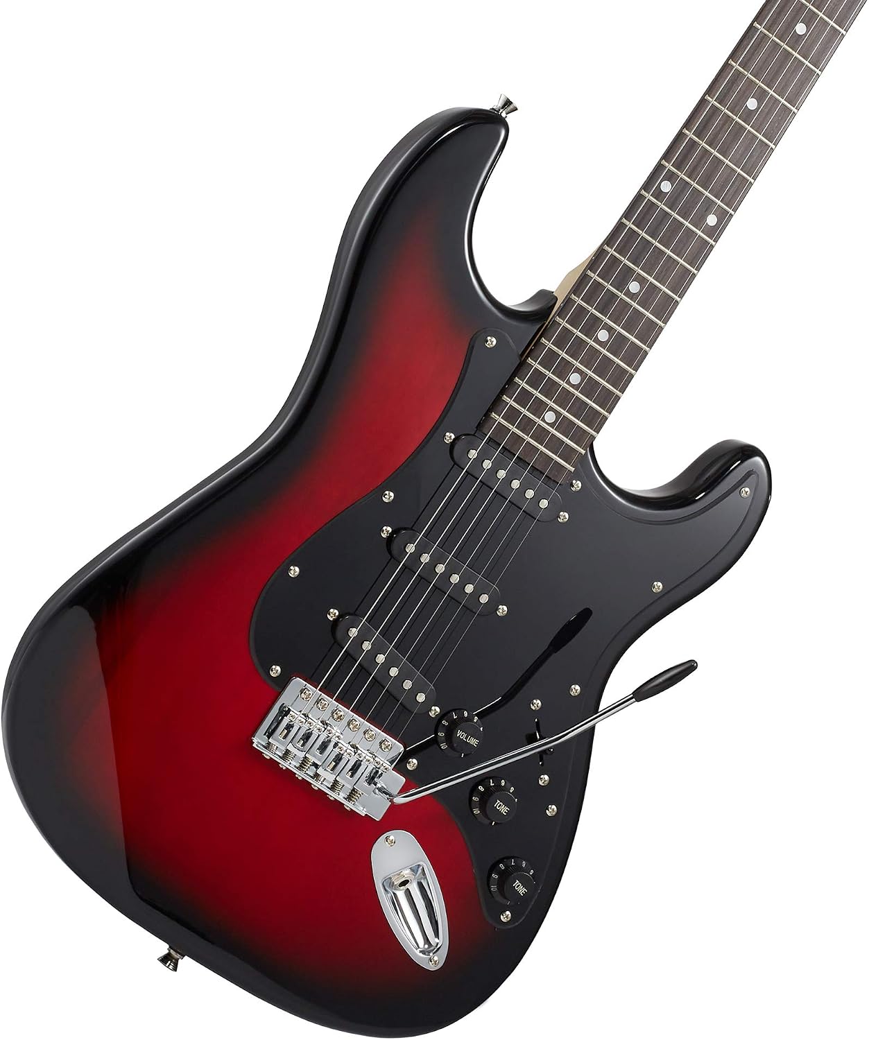Ashthorpe 39-Inch Electric Guitar (Red-Black), Full-Size Guitar Kit with Padded Gig Bag, Tremolo Bar, Strap, Strings, Cable, Cloth, Picks