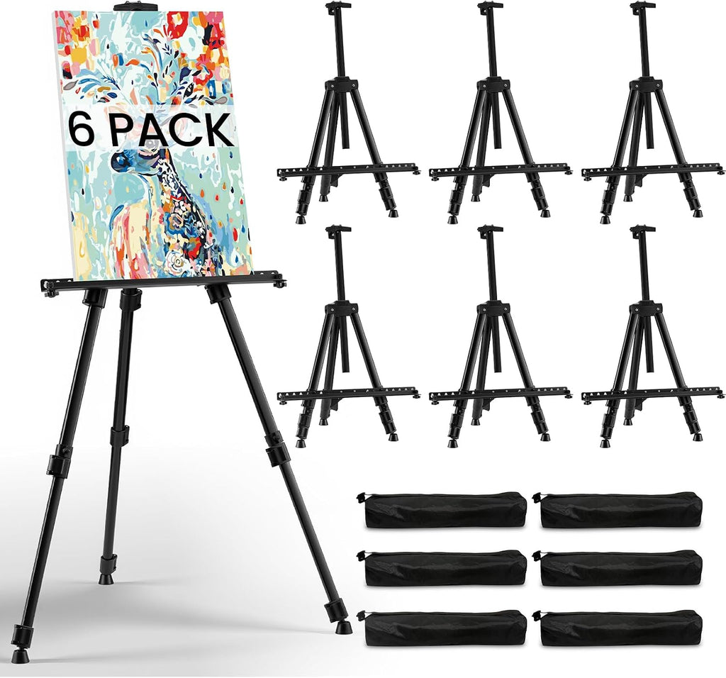 Art Easel for Painting and Display – 6pcs Adjustable Floor 66 Inch Folding Metal Easel Stand for Sign - Table Top Canvas Stand - Portable Drawing Paint Heavy Duty for Artist Adults Holder or Teen