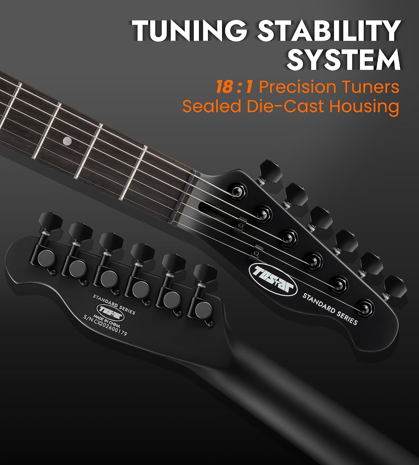 Tostar Electric Guitar: HH Humbuckers, Fixed Hardtail Bridge & Smoked Matte Finish, 3-Way Switch, 39' Solid Body Electric Guitar for Intermediate Players, Guitarra Eléctrica, Black-HH, Standard Series