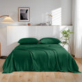THXSILK 100% Mulberry Silk Bed Sheets Set - 4pcs Pure Silk Sheets Set - Flat Sheet, 16' Deep Pocket Fitted Sheet, 2 Pack Silk Pillowcase with Zipper Closure - Queen Size, Emerald Green