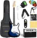 STRICH Electric Guitar Beginner Kit, Solid Body 39' Full Size Electric Guitar SSS Pick Up for Starter,with Bag, Digital Tuner, Capo, Strap, String, Cable, Picks, SST-S10 Midnight Blue Burst