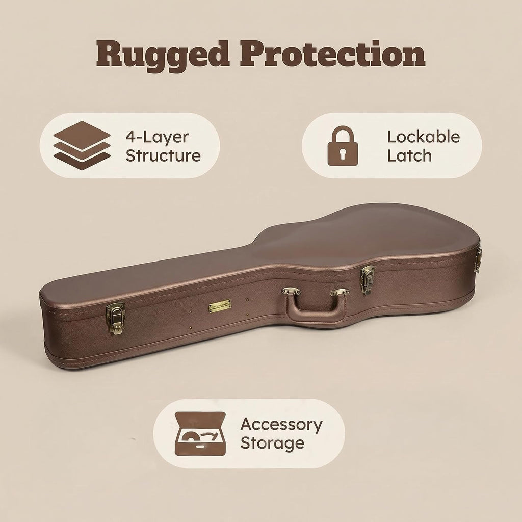 Crossrock Wooden Electric Guitar Case for 335 Style Semi-Hollow | Chocolate Brown Faux Leather, Purple Velvet Interior, Lock – Designer Series(CRW520SACB)