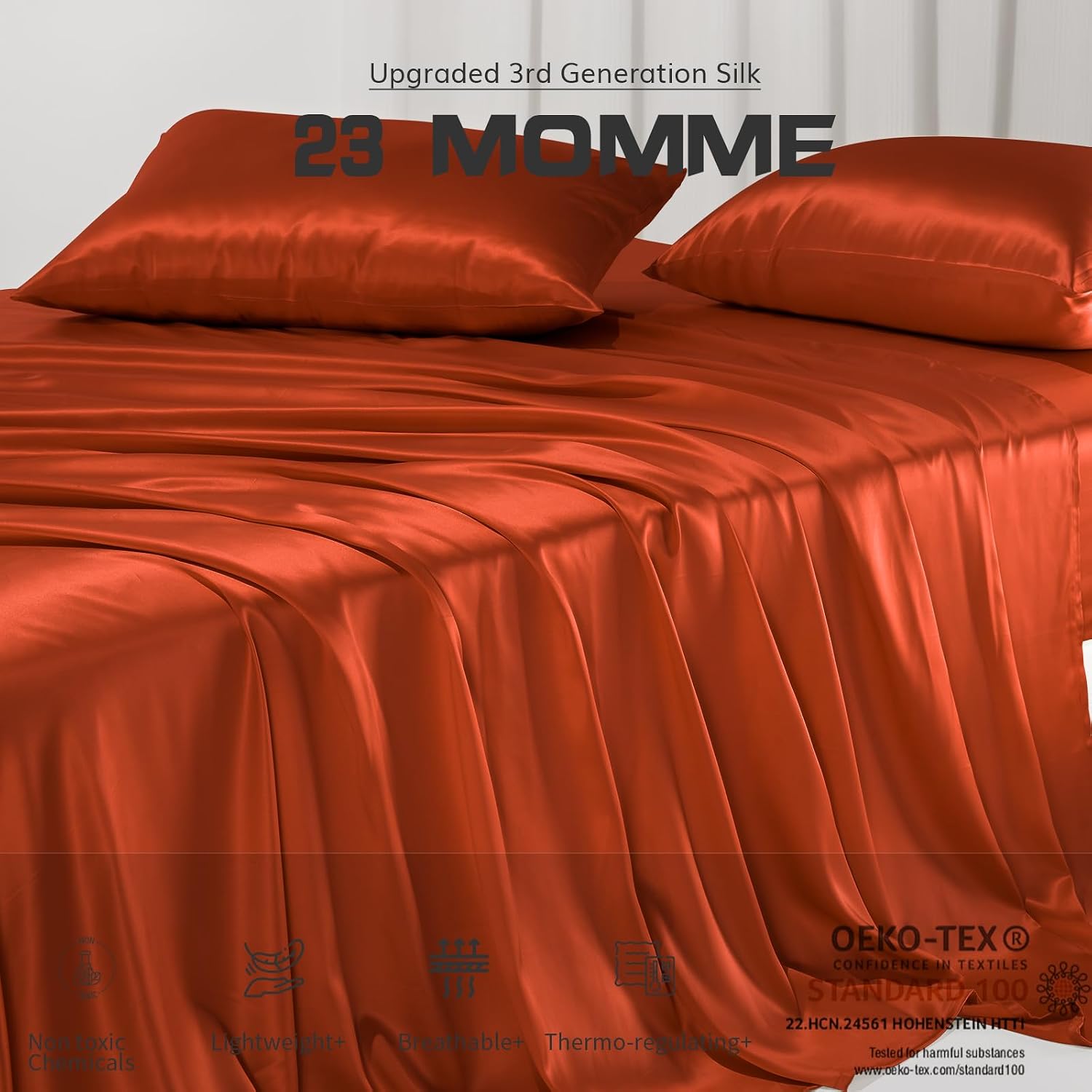 PROMEED 23 Momme Silk King Sheets Set - 4PCS, Upgraded 6A+ Mulberry Bedding with Fitted Sheet, Flat Sheet and Pillowcases (Dusk, King)