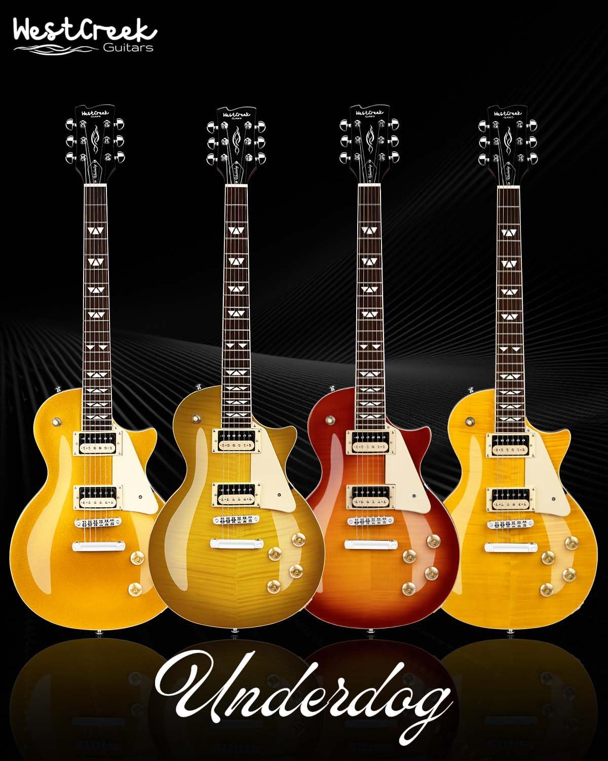 WestCreek Underdog Solid Body Electric Guitar, Mahogany Body, Maple Neck, Rosewood Fretboard, Rounded End Frets, Bone Nut, 22 Frets (CherryBurst)