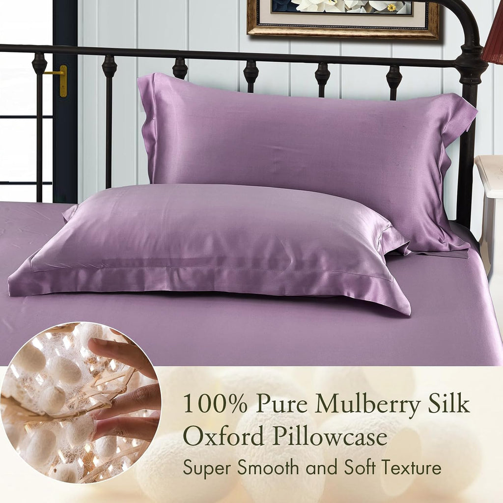 LILYSILK 100% Silk Pillowcase 1PC 25MM Pure Bed Pillowcase for Hair & Skin Oxford Envelope Double-Sides Charmeuse Silk,Lavender King 20x36 inches