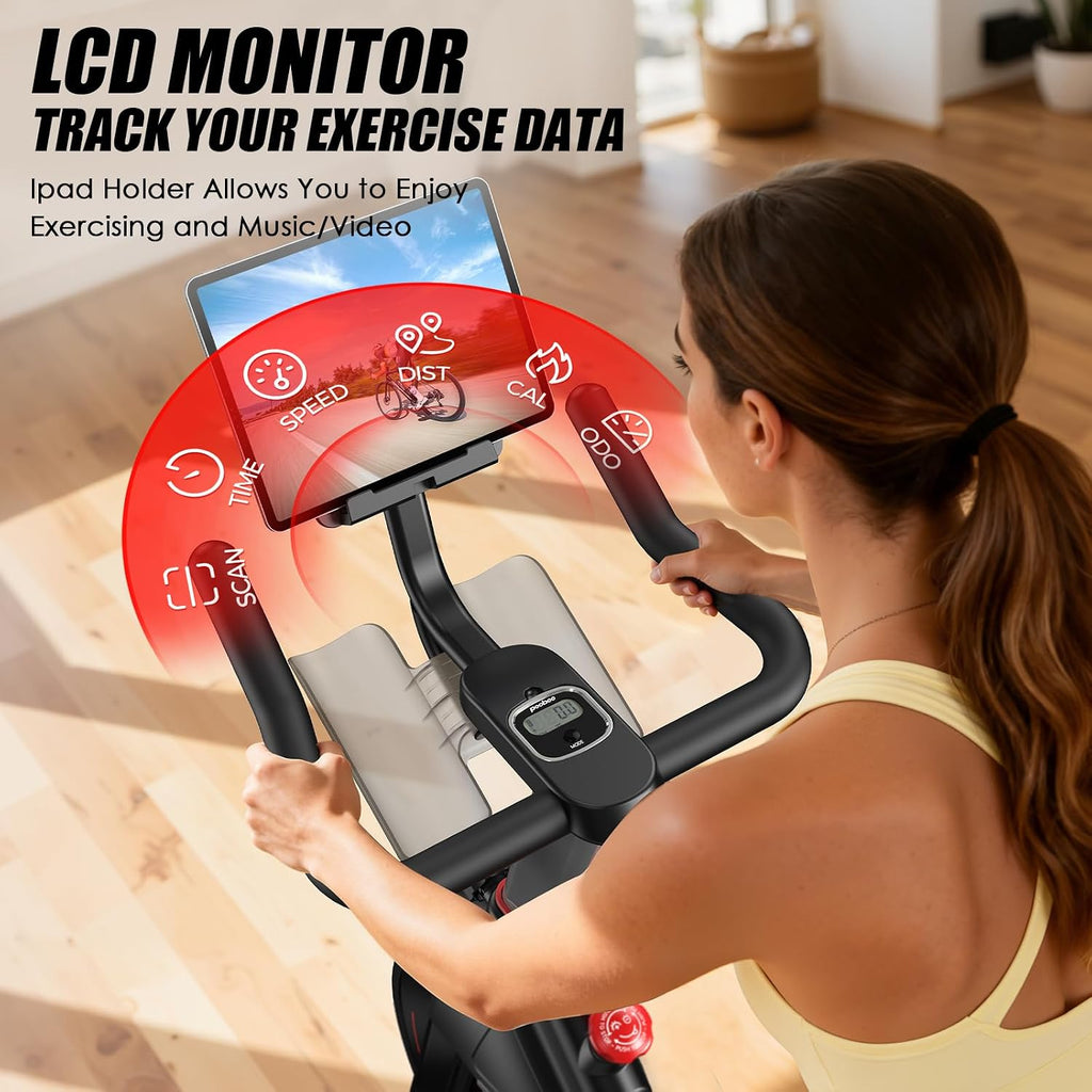 pooboo Exercise Bike,Stationary Bike with Exclusive App for Home,Magnetic Low Noise Indoor Cycling Bike with 350lbs Weight Capacity,Adjustable Seat,Tablet Mount and LCD Display for Weight Loss