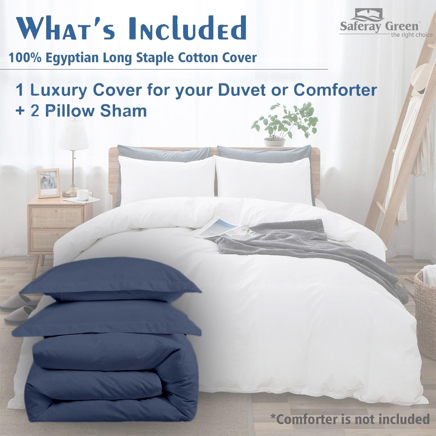 3 Pc Duvet Cover Set Oversized King Plus 120'x128' 100% Egyptian Cotton Luxury Soft & Breathable 600 Thread Count with Zipper Closure & 8 Corner Ties Soft Comforter Cover (Steel Blue)