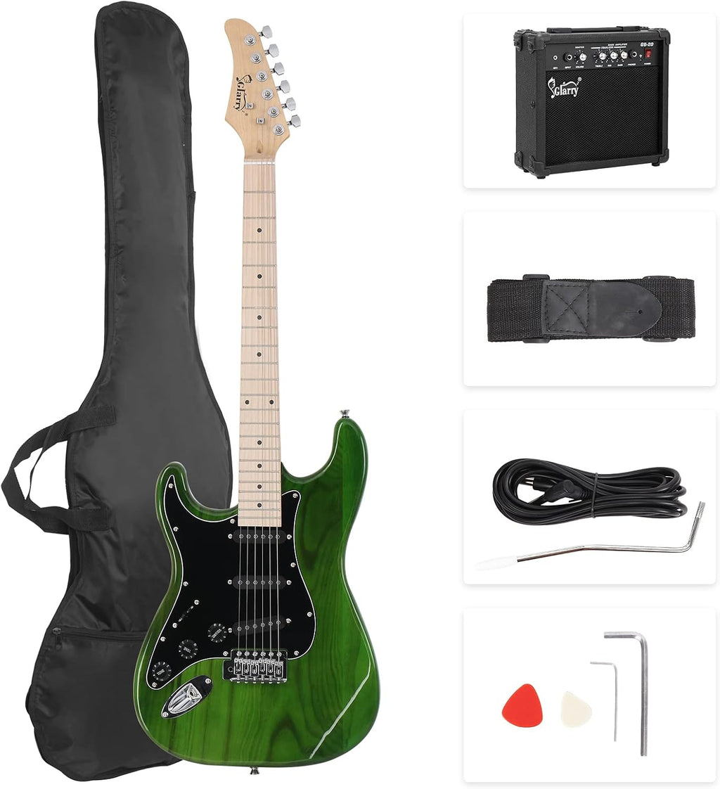 GLARRY Full Size Electric Guitar for Music Lover Beginner with 20W Amp and Accessories Pack Guitar Bag (GREEN, Left Handed 39')