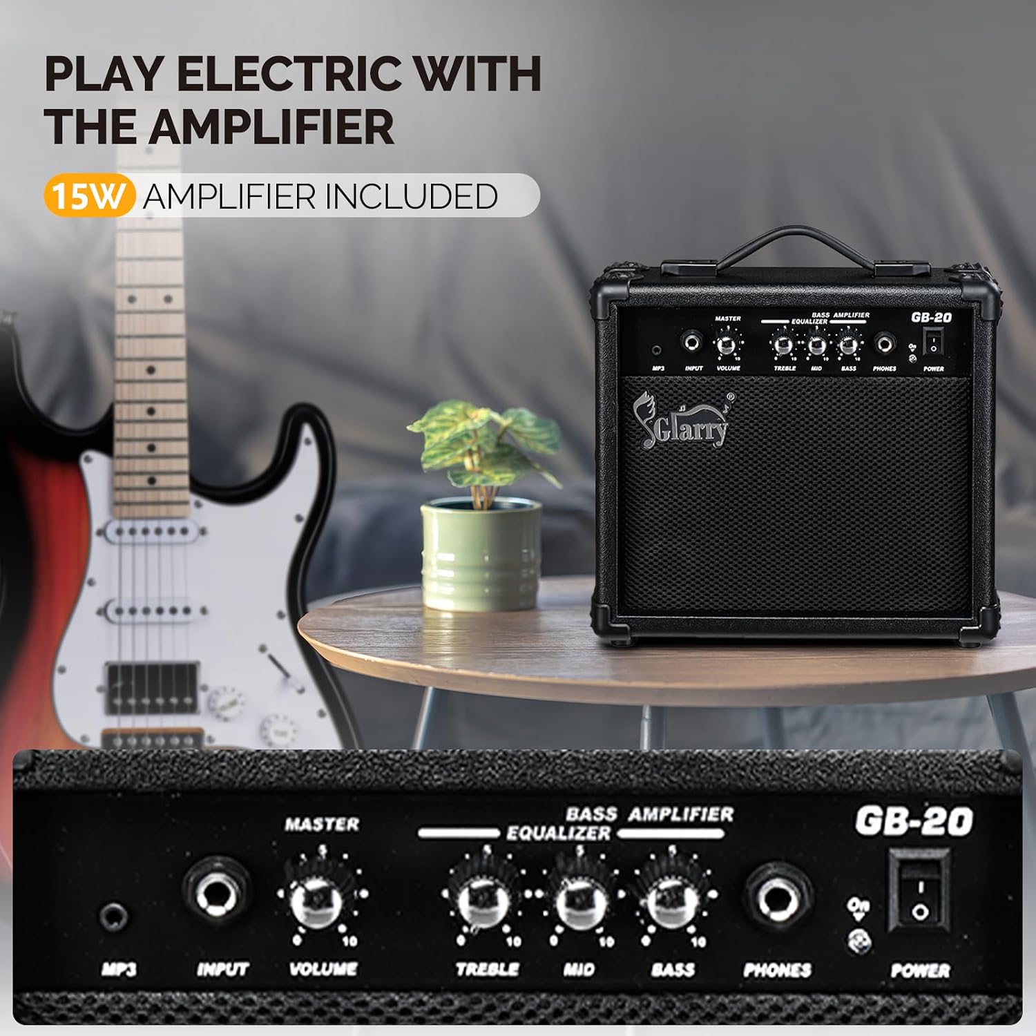 GLARRY Electric Guitar, 39' Full Size Electric Guitar Kit with HSS Pickup Coil Split for Beginner, 20W Amp and Accessories Pack Guitar Bag (Sunset)