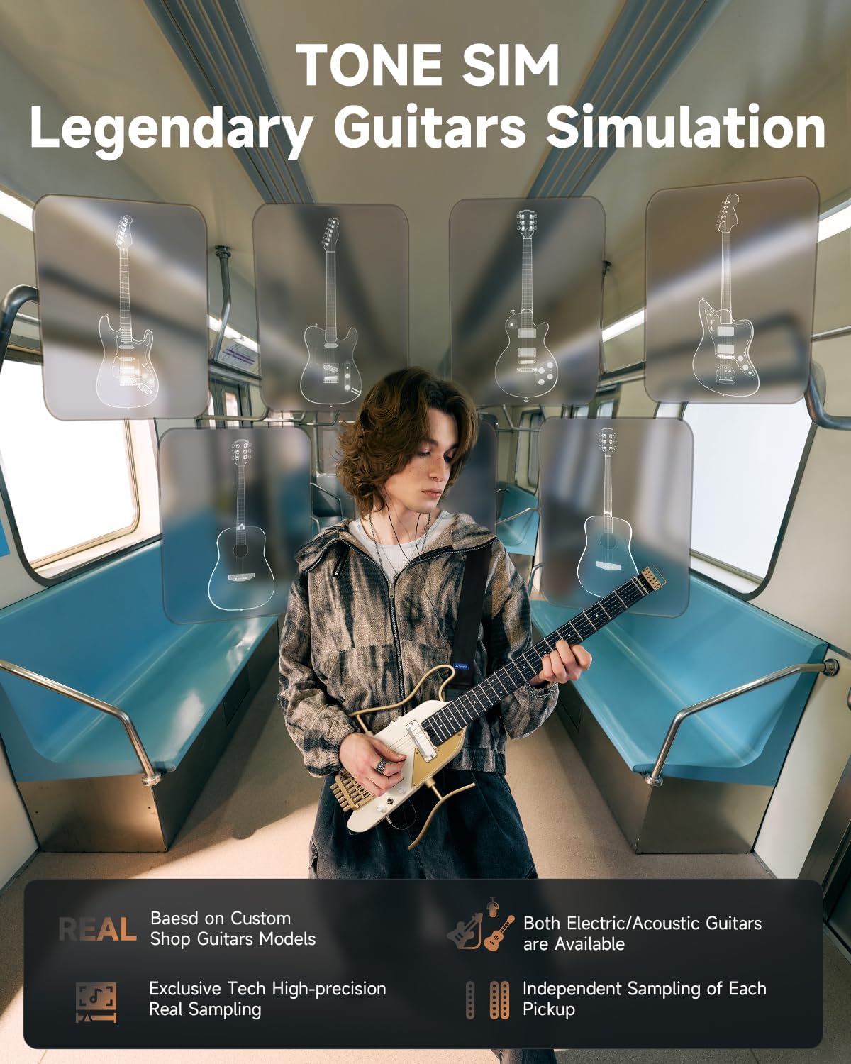 Donner HUSH X PRO Electric Guitar Kit - Smart Travel Guitar with Dozens of Preset Combinations, 7 Tone Sim Options, White-Luxe